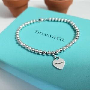 Tiffany & Co. Silver Beaded Bracelet with Heart Charm